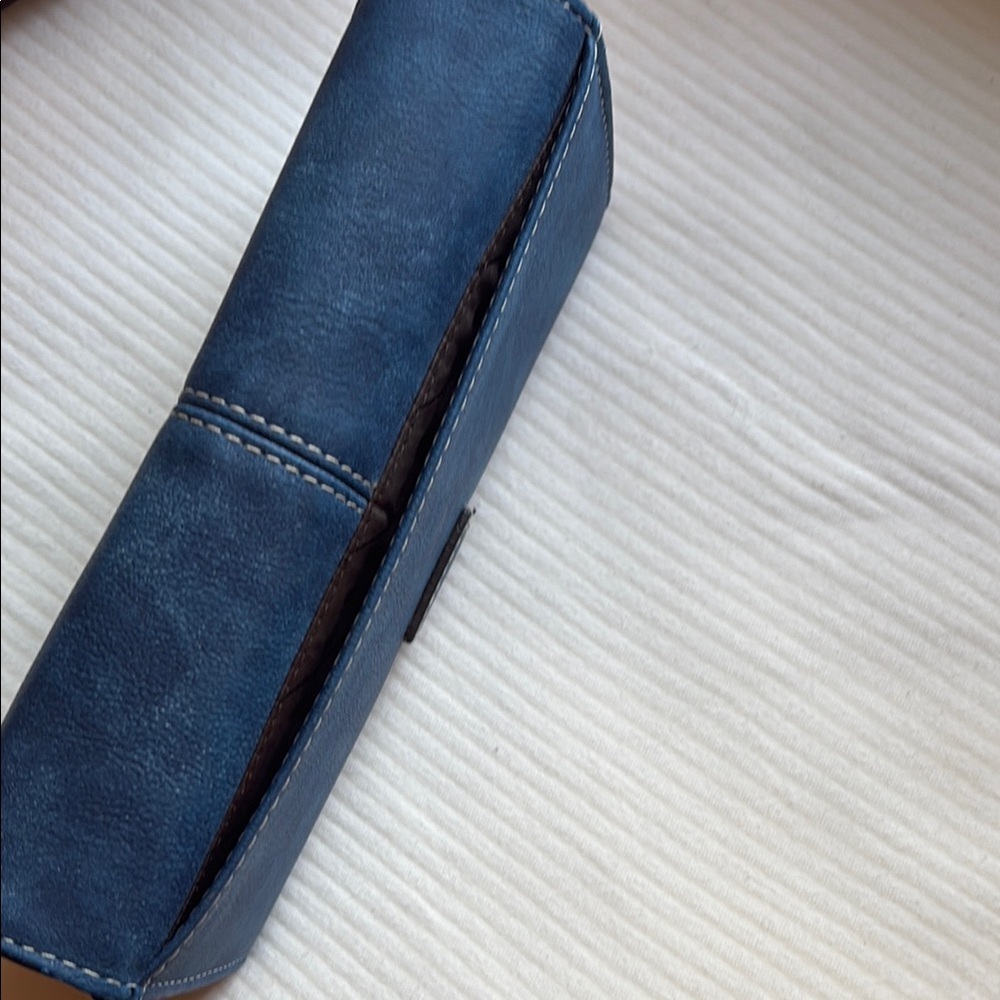 Navy Blue Suede Wallet with Curved Flap - Picture 4 of 7